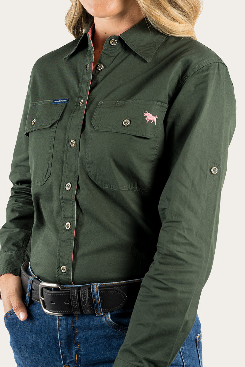 Pentecost River Womens Full Button Work Shirt - Cargo Khaki