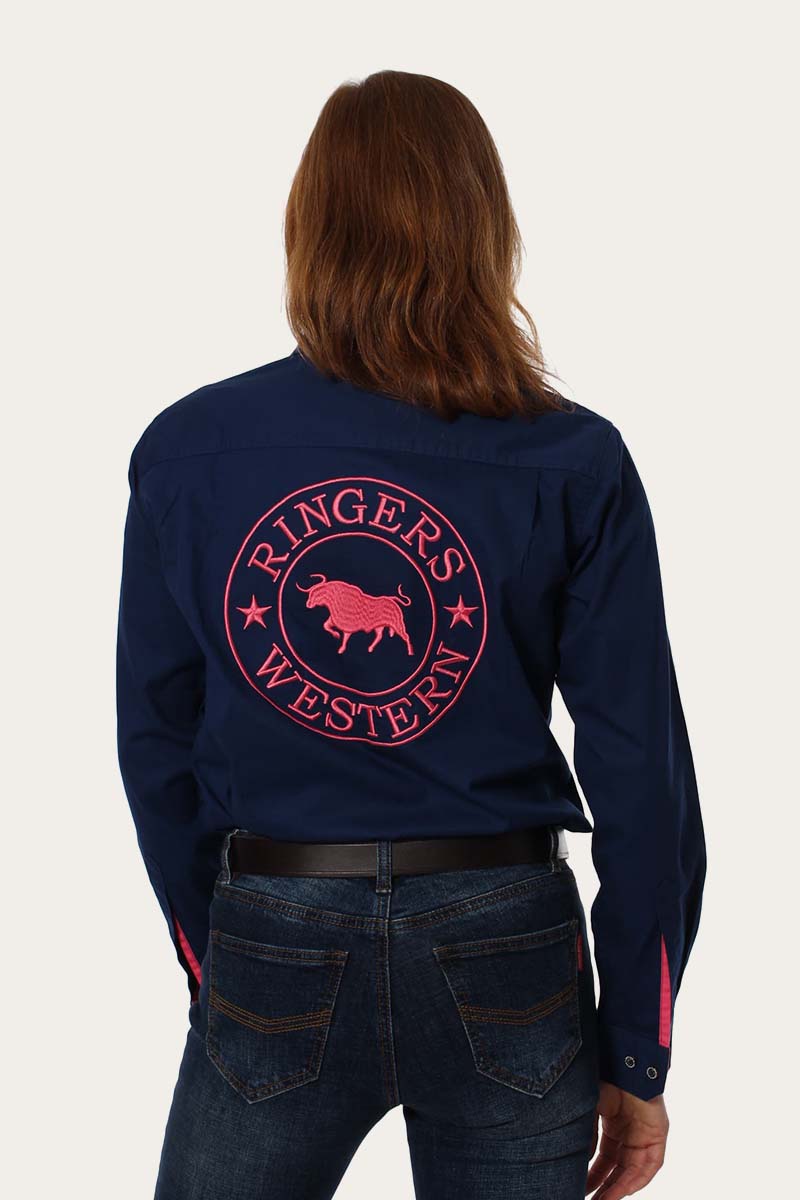 Signature Jillaroo Womens Full Button Work Shirt - Navy/Melon