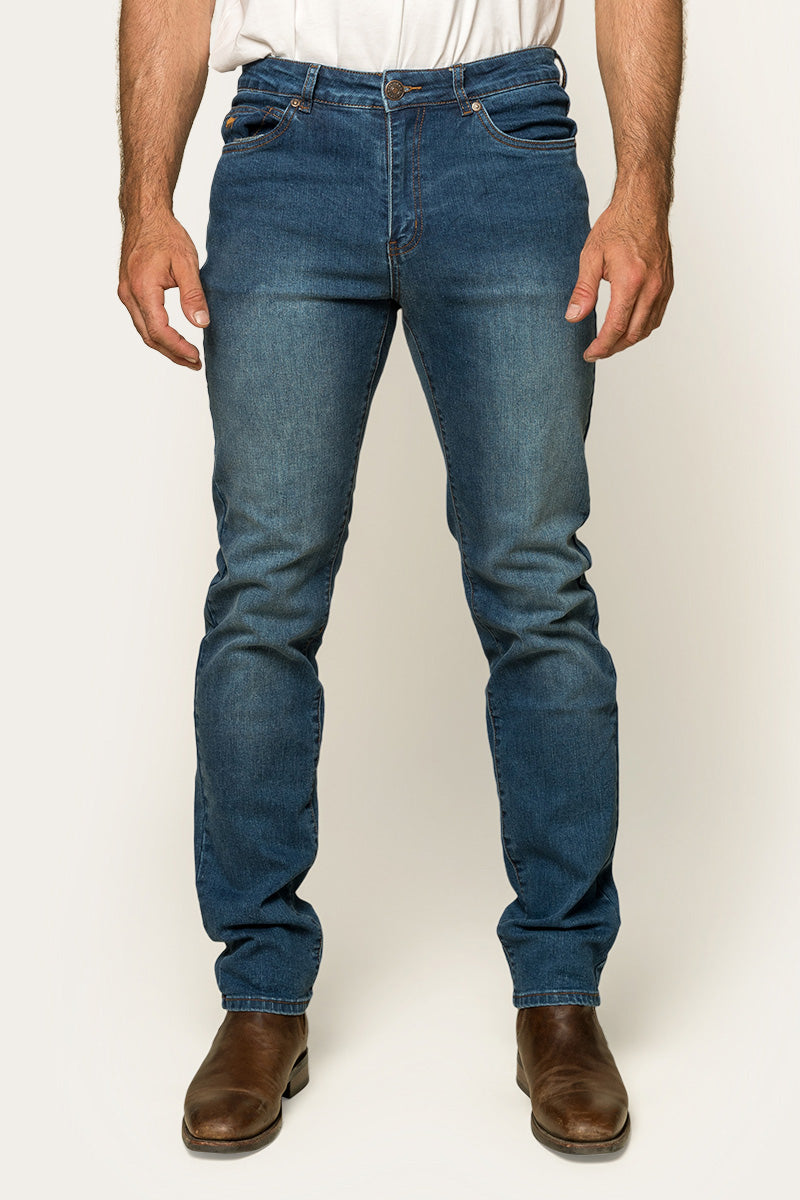 Burke Mens Tapered Slim Leg Jeans Mid Blue – Ringers Western