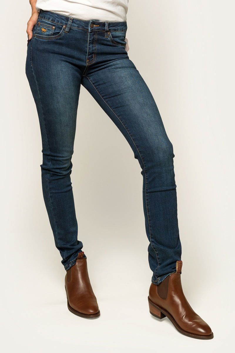 Victoria Womens Mid Rise Straight Leg Jean Classic Blue