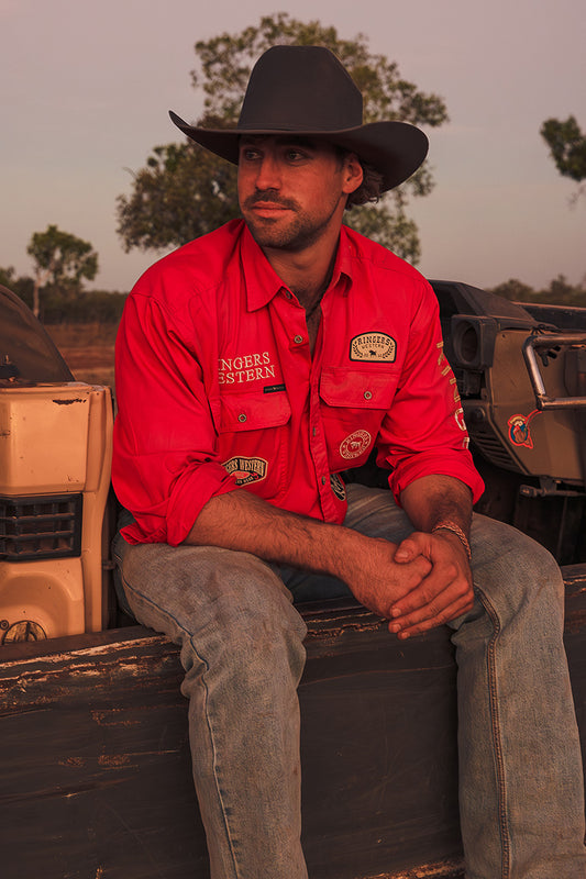 Chute Boss Mens Full Button Work Shirt - Dark Red