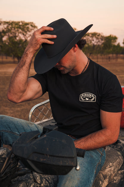 Wheatbelt Mens Stock Fit T-Shirt - Black with White Print