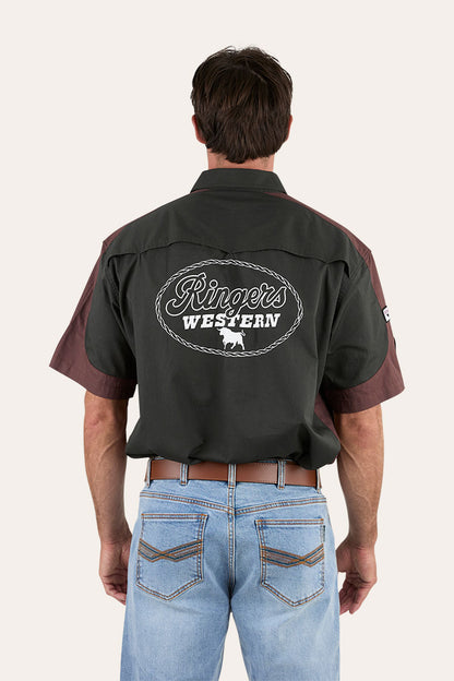 Back Roads Mens Short Sleeve Work Shirt - Charcoal