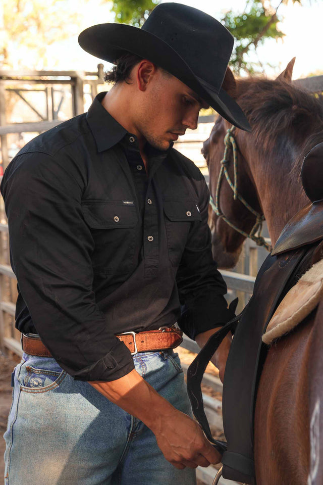 King River Mens Half Button Work Shirt