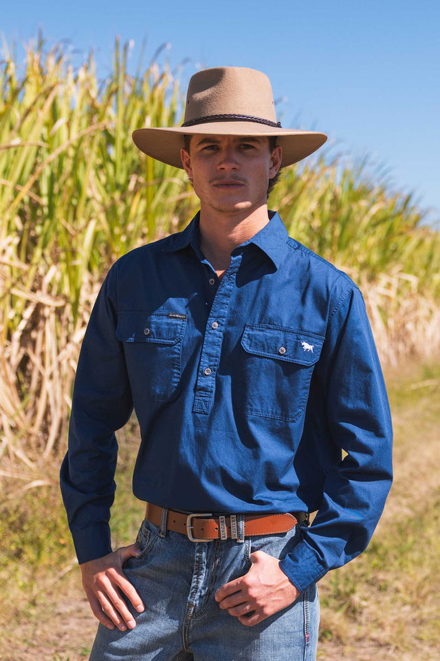 King River Mens Half Button Work Shirt