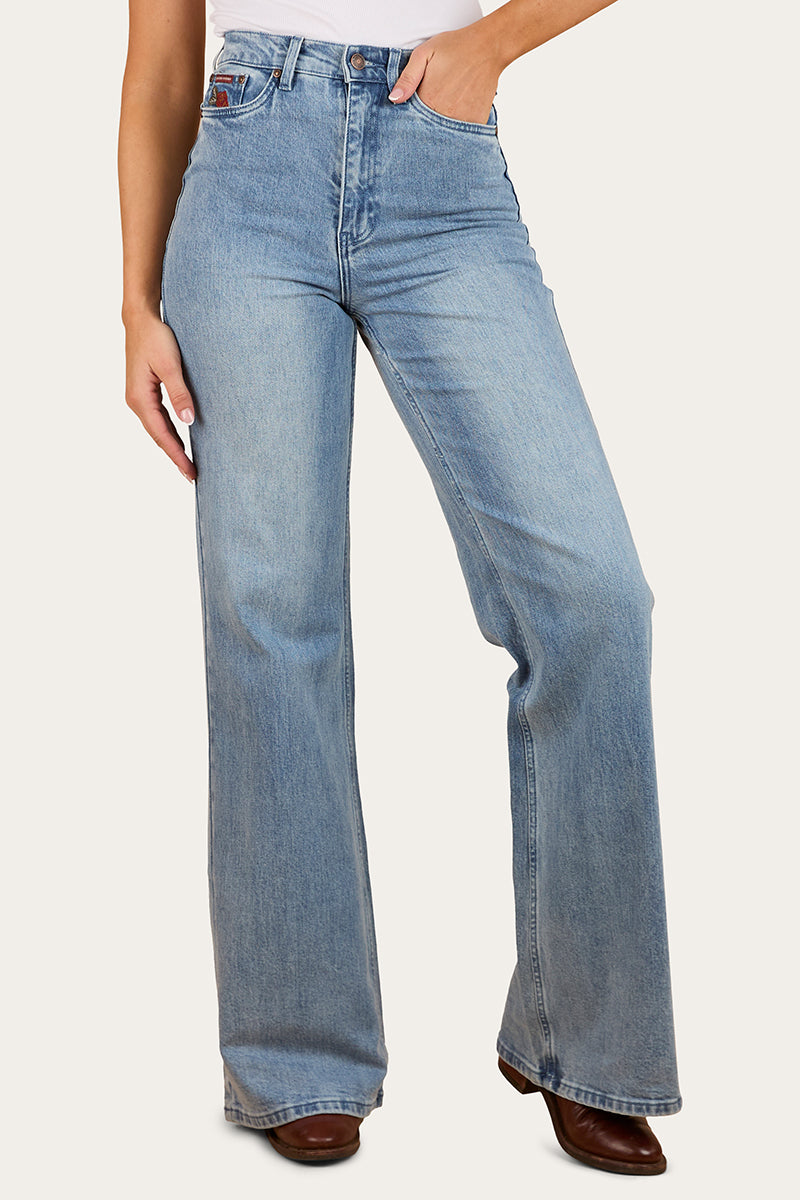 Visalia Rose Womens Wide Leg Jean - Light Wash Blue