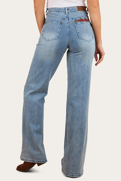 Visalia Rose Womens Wide Leg Jean - Light Wash Blue