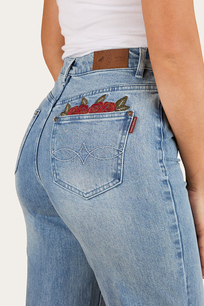 Visalia Rose Womens Wide Leg Jean - Light Wash Blue