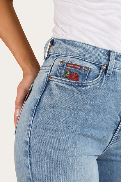 Visalia Rose Womens Wide Leg Jean - Light Wash Blue