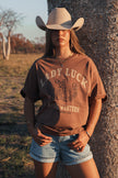 Lady Luck Womens Oversized T-Shirt - Washed Saddle Brown