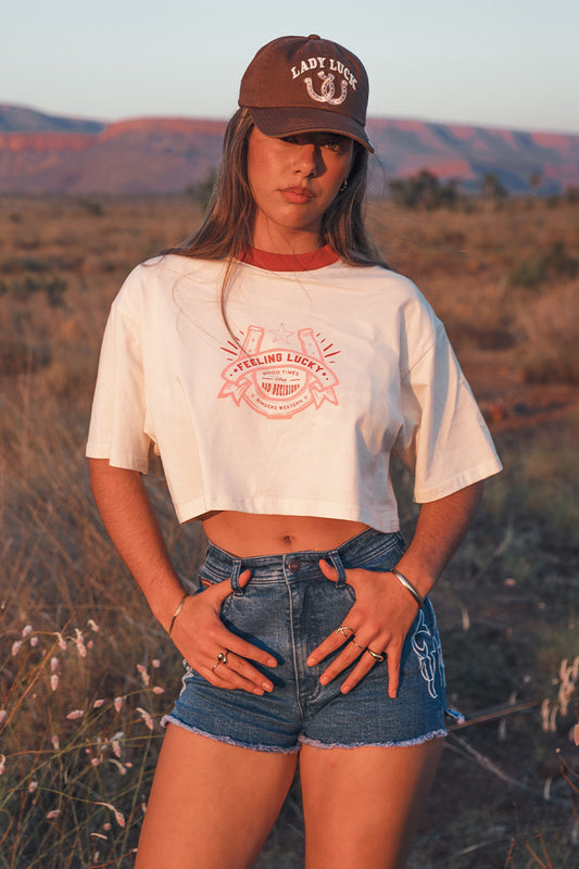 Feeling Lucky Cropped Oversized T-Shirt - Off White