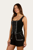 Westley Embroidered Fashion Top - Black