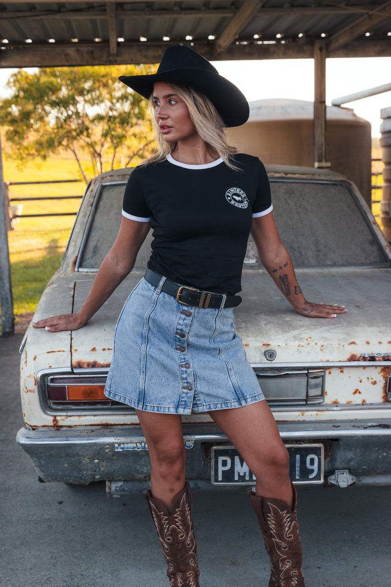 Johanna Womens Denim Skirt - Light Wash Blue