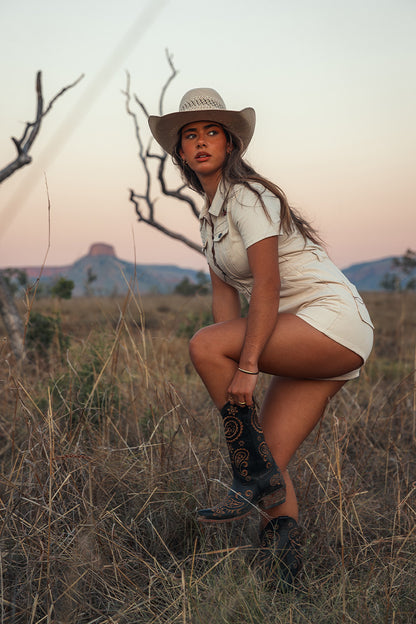 Narooma Womens Denim Playsuit - Off White
