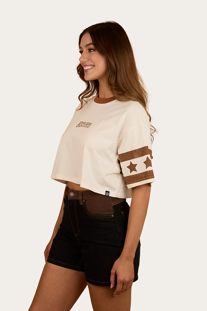 Anywhere Anytime Womens Cropped Oversized T-Shirt - Off White