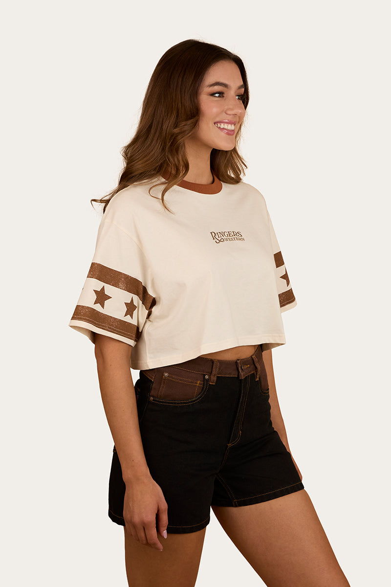 Anywhere Anytime Womens Cropped Oversized T-Shirt - Off White