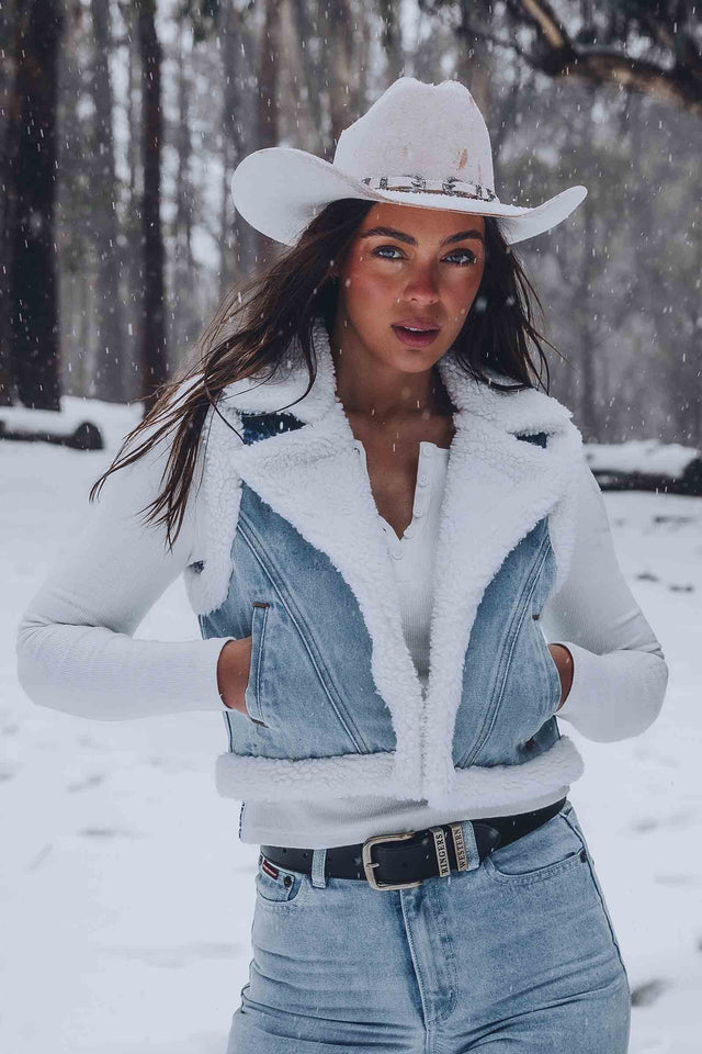 Amaya Womens Denim Sherpa Vest