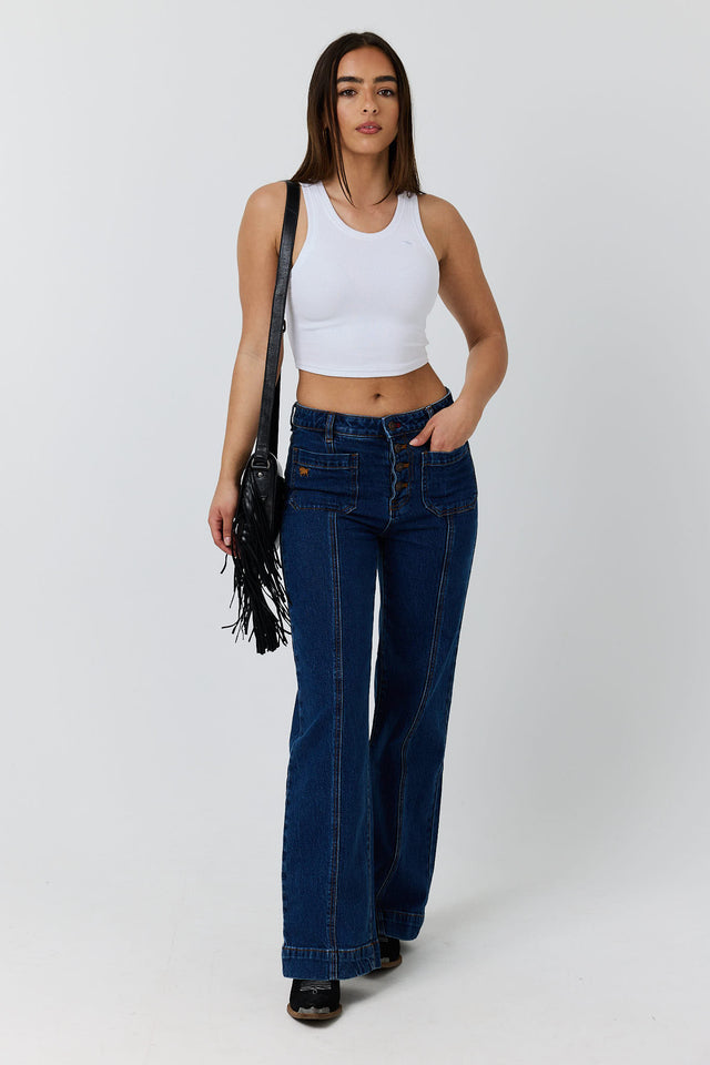 Gabby Womens High Rise Wide Leg Sailor Jean