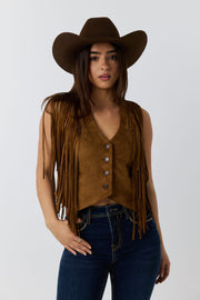 Wanderlust Womens Faux Suede Fringe Vest