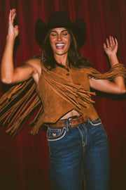 Wanderlust Womens Faux Suede Fringe Vest