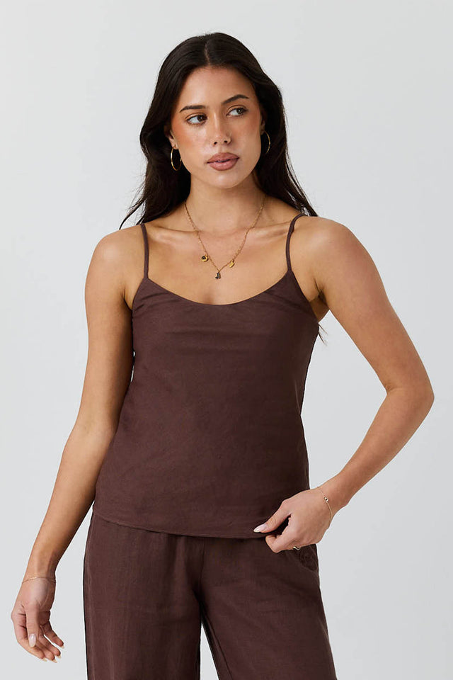 Carmen Womens Bias Cut Linen Cami Top