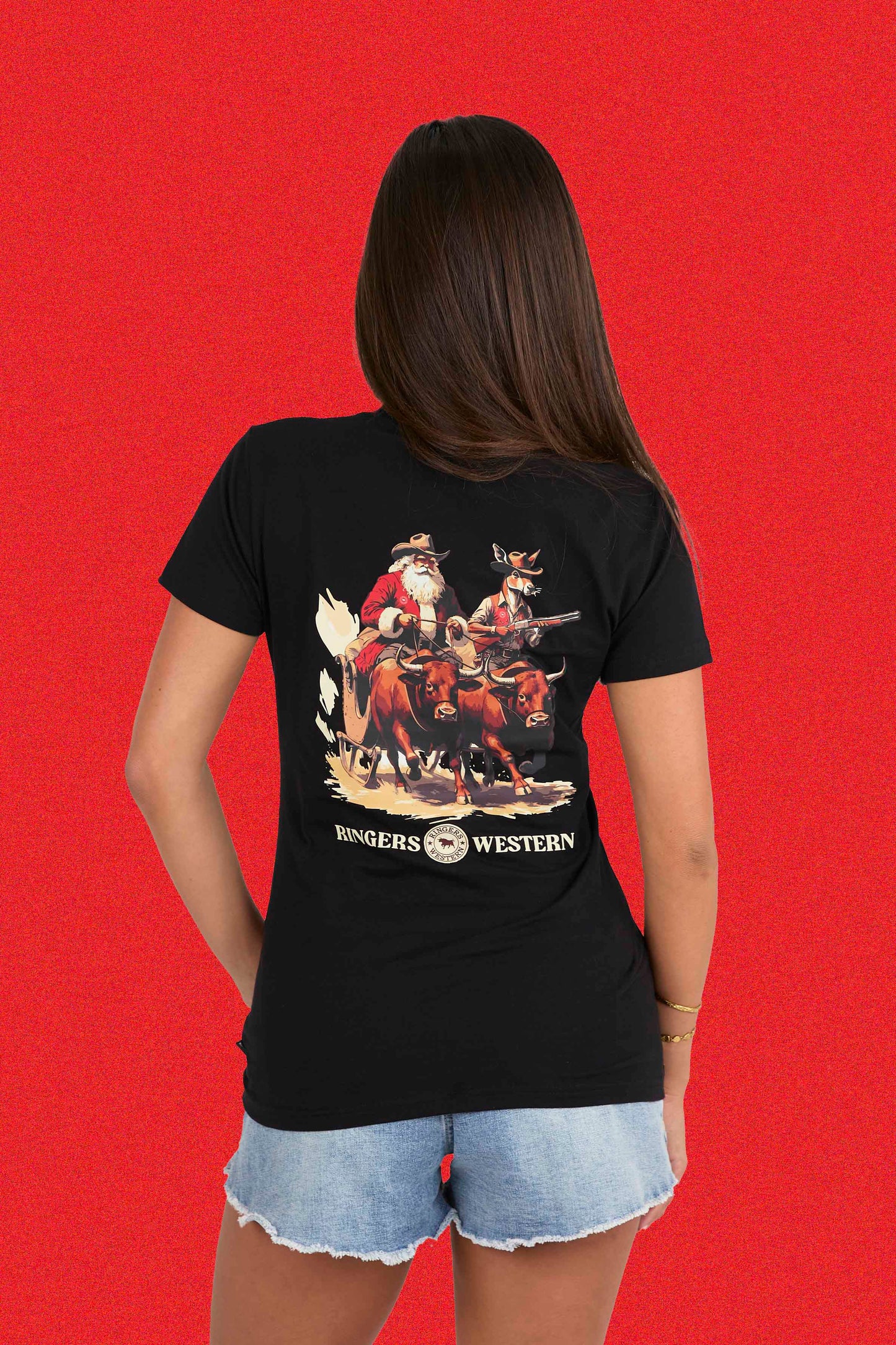 Ridin' Shotgun Womens Christmas Shirt - Black