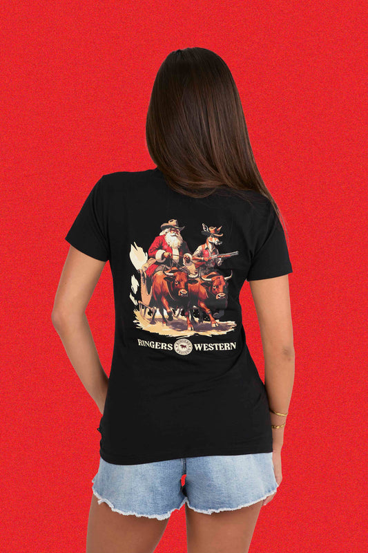 Ridin' Shotgun Womens Christmas Shirt - Black