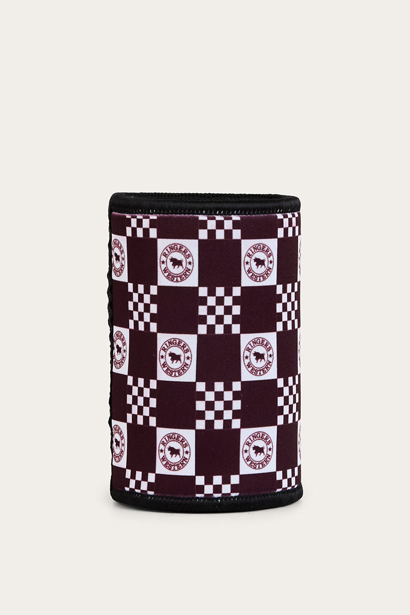 RW Check Stubby Cooler - Burgundy