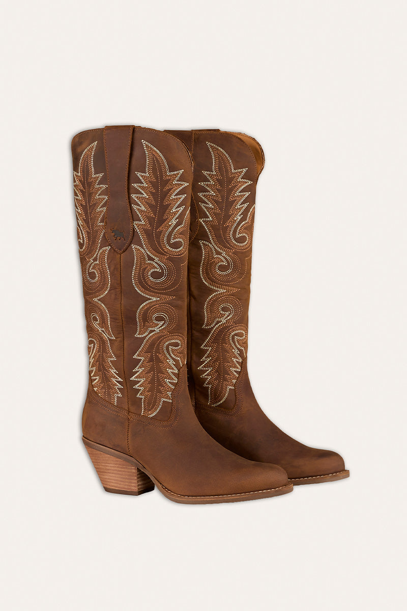 Lainey Womens Tall Western Boot - Brown