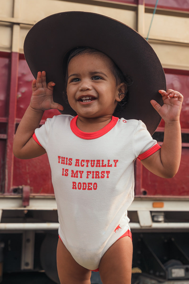 First Rodeo Babies Short Sleeve Romper - Off White / Red