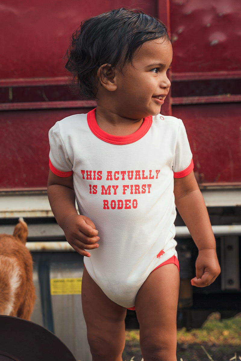 First Rodeo Babies Short Sleeve Romper - Off White / Red