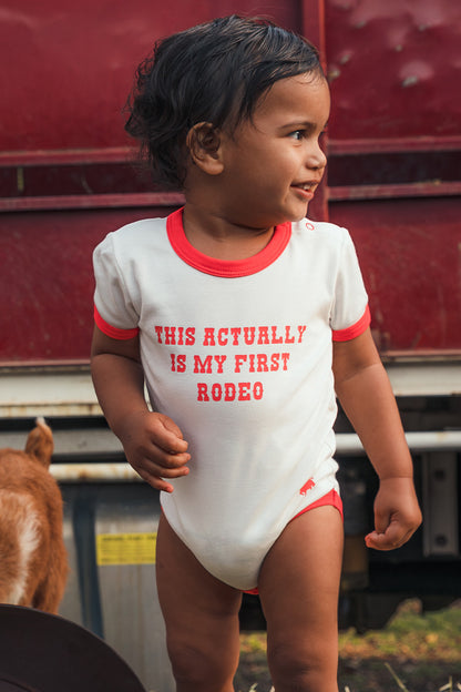 First Rodeo Babies Short Sleeve Romper - Off White / Red