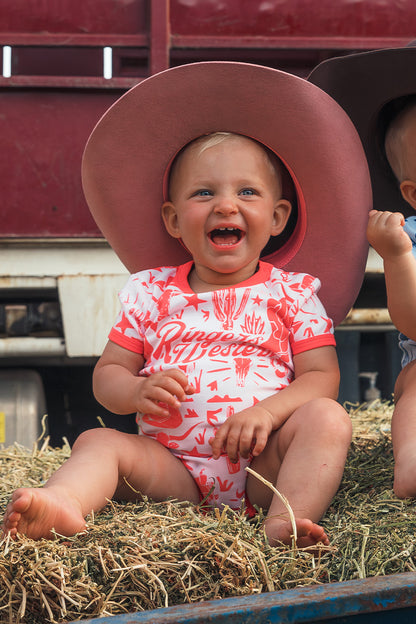 Boot Scootin Babies Short Sleeve Romper - Barely Pink