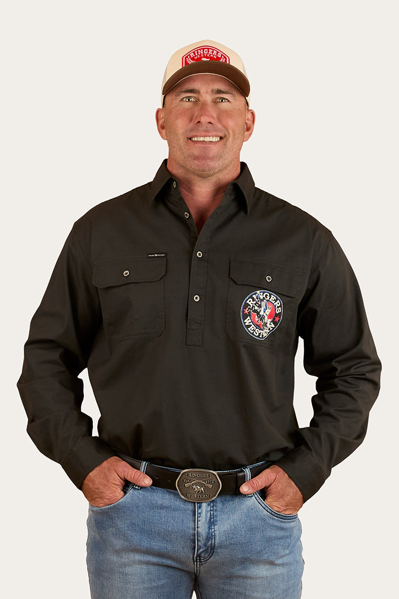 8 Seconds Mens Half Button Workshirt -Charcoal