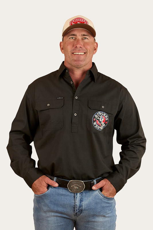 8 Seconds Mens Half Button Workshirt -Charcoal