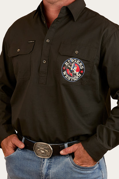 8 Seconds Mens Half Button Workshirt -Charcoal
