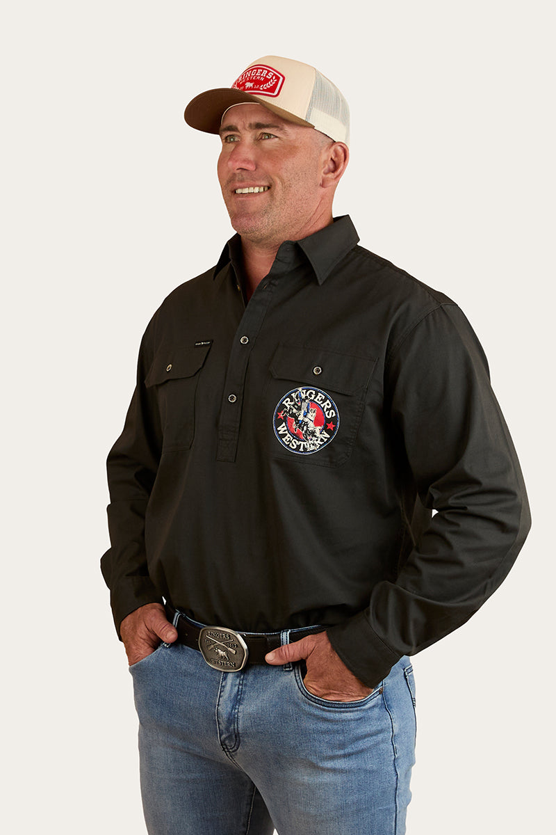 8 Seconds Mens Half Button Workshirt -Charcoal