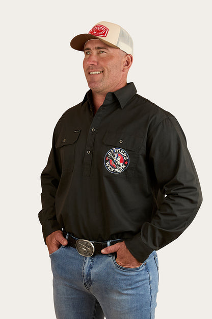 8 Seconds Mens Half Button Workshirt -Charcoal