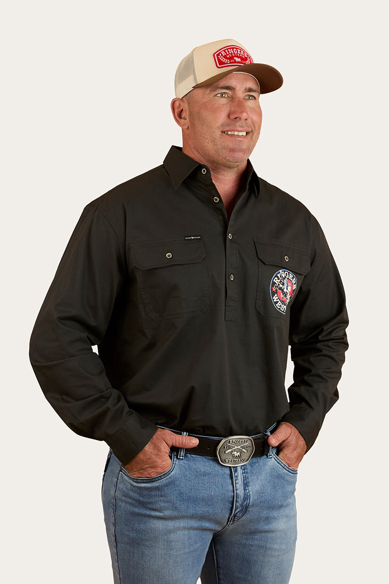 8 Seconds Mens Half Button Workshirt -Charcoal