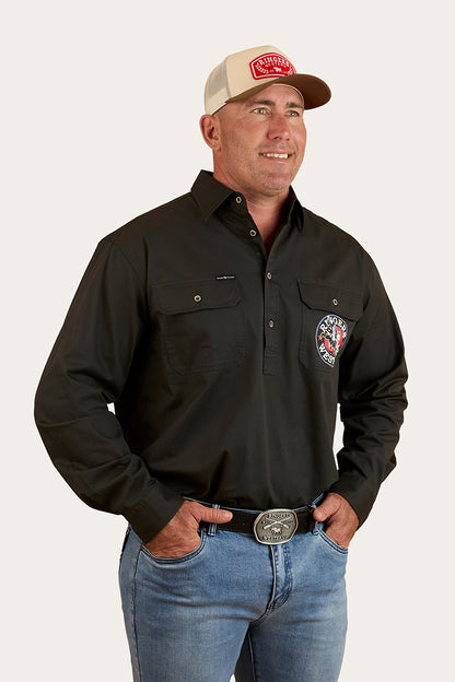 8 Seconds Mens Half Button Workshirt -Charcoal