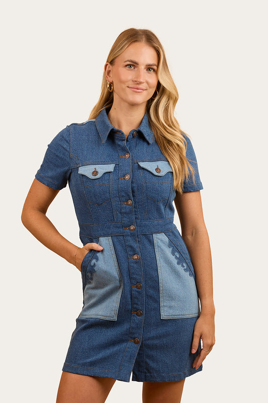 Alinta Womens Denim Mini Dress - Vintage Blue Wash