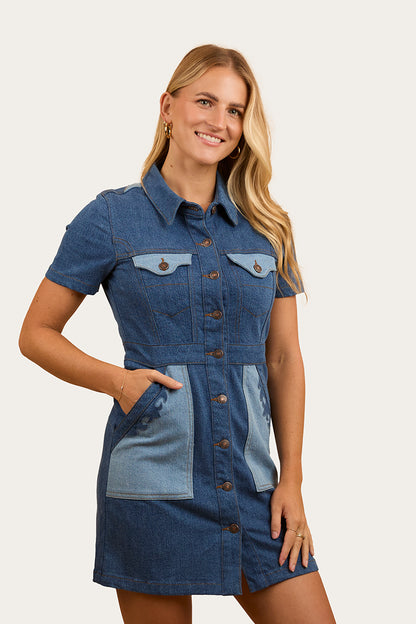 Alinta Womens Denim Mini Dress - Vintage Blue Wash