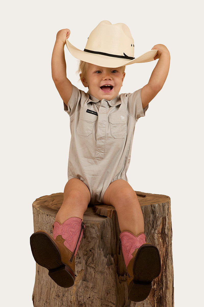 Ringers Babies Short Sleeve Work Shirt Romper - Beige