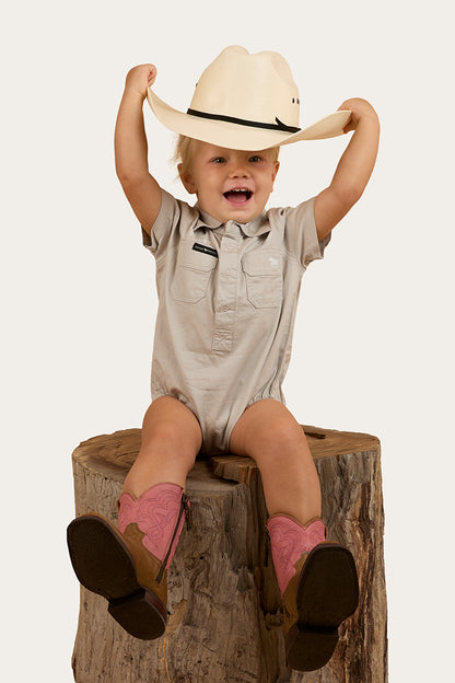 Ringers Babies Short Sleeve Work Shirt Romper - Beige