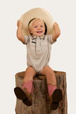 Ringers Babies Short Sleeve Work Shirt Romper - Beige