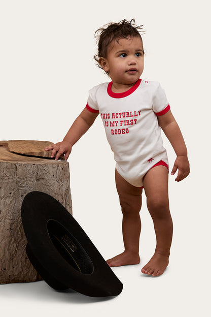First Rodeo Babies Short Sleeve Romper - Off White / Red