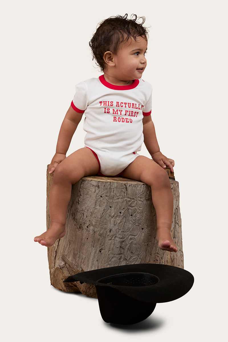 First Rodeo Babies Short Sleeve Romper - Off White / Red