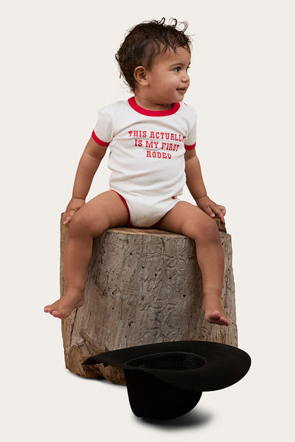 First Rodeo Babies Short Sleeve Romper - Off White / Red