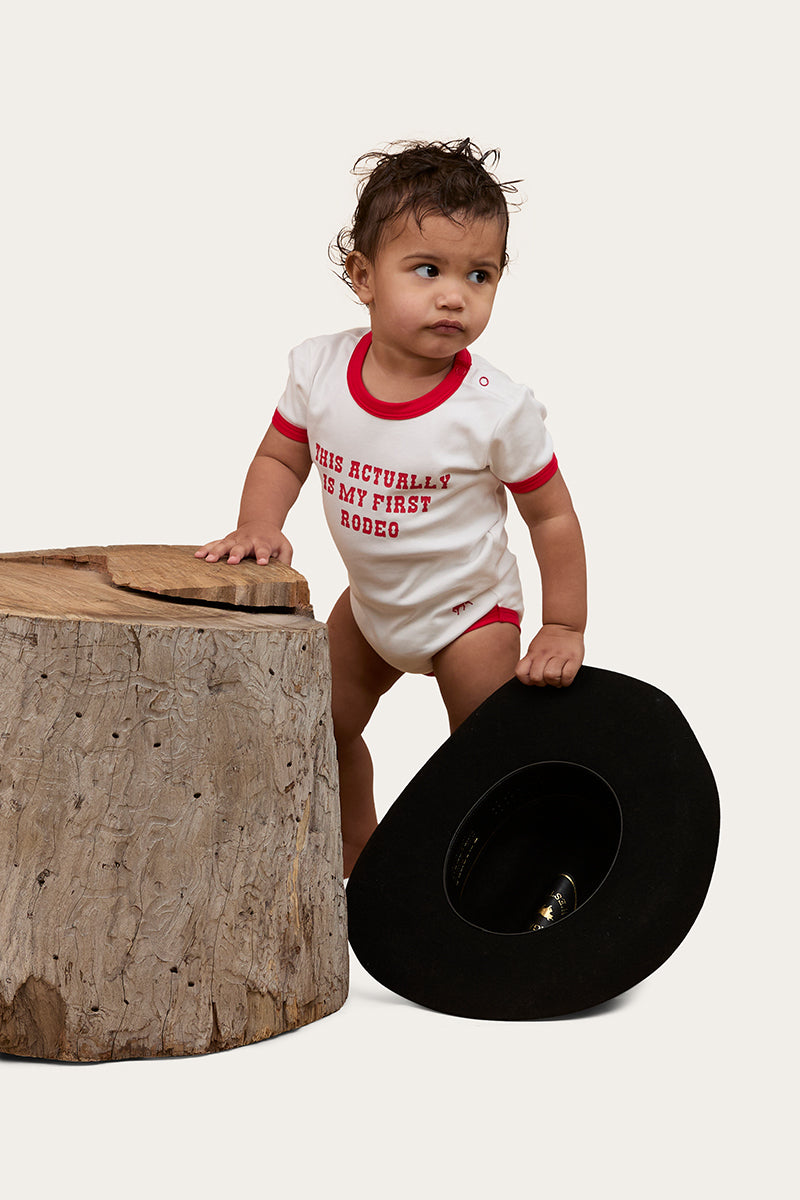 First Rodeo Babies Short Sleeve Romper - Off White / Red