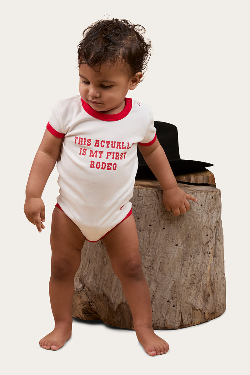 First Rodeo Babies Short Sleeve Romper - Off White / Red